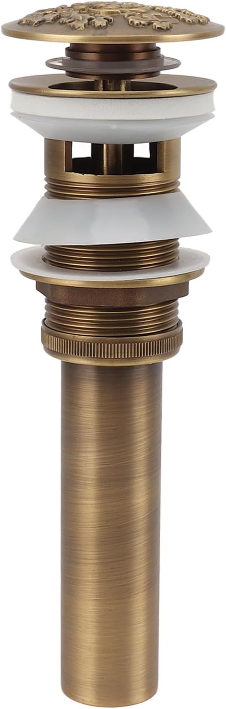 Brass Pop Up Drain Stopper Easy to Install Universal Vanity Pop Up Drain Stopper for Vessel Sink Lavatory Vanity Kitchen Bathroom Sink (with Hole)