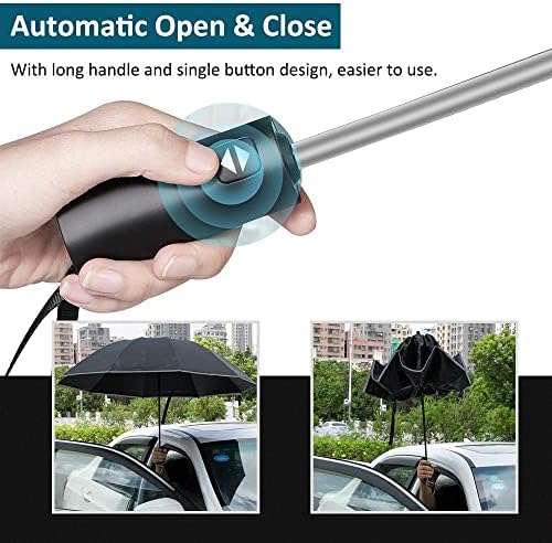 Inverted Umbrella Windproof, Travel Folding Umbrellas for Women Men, Golf Reverse Umbrella with Reflective Stripes, Teflon Umbrella Rain and Sun, Auto Open and Close Compact Portable Black Umbrella