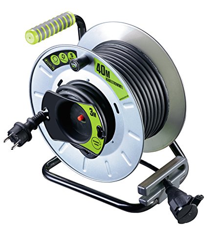 Pro-XT Metall Reverse-Kabeltrommel mit einer wetterfesten Schukoverlängerung, 40 + 3 Meter Gummikabel