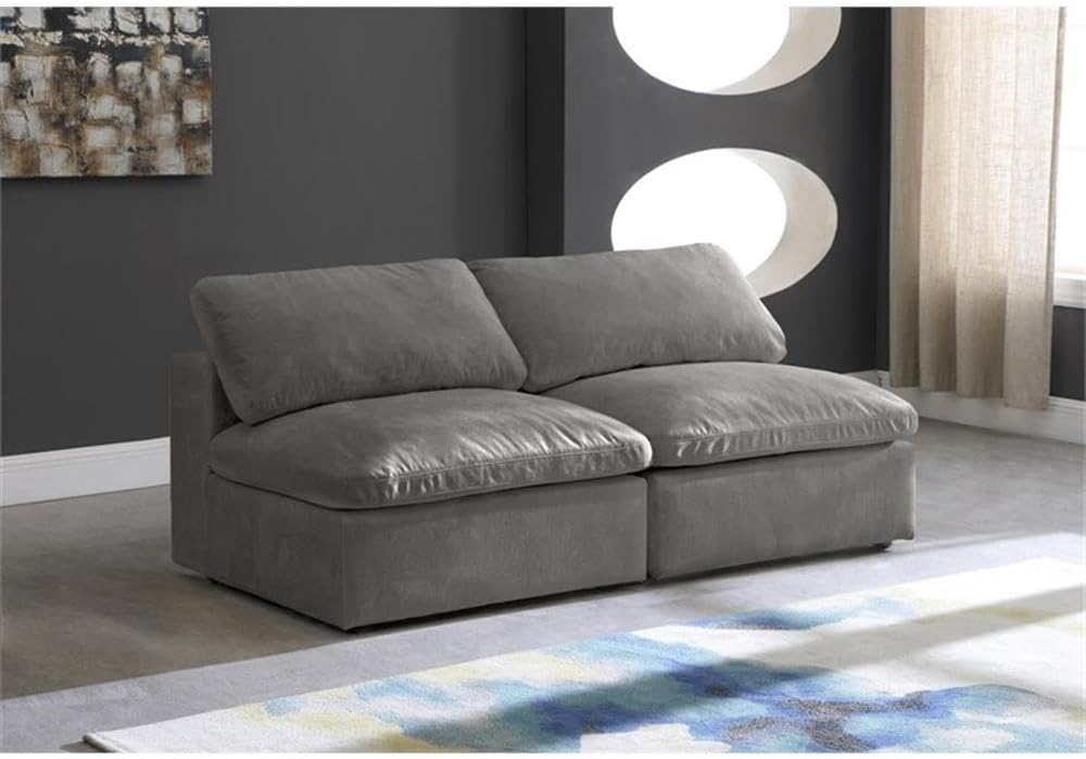 BOWERY HILL Contemporary Gray Velvet Modular Armless Loveseat, 2-Piece, Cloud-Like Comfort Fiber-Filled Cushions, 78" W x 32" D x 18.5" H, Soft Velvet Upholstery, Living Room Seating