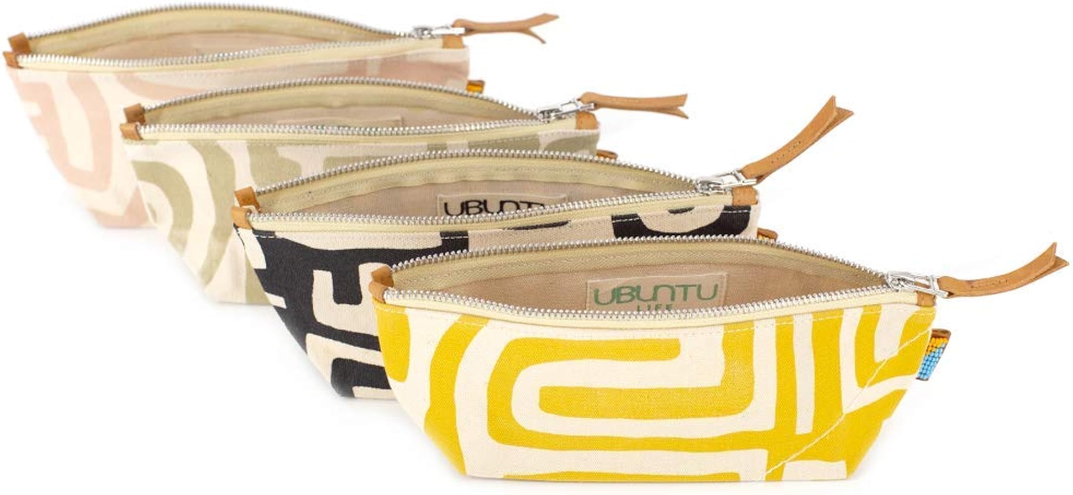 Ubuntu Life Kuba Pouch – Bolsa De Maquillaje Y Artículos De Tocador Para Mujer, Hecha Con Lona De Algodón Natural, Elegante Bolsa De Cosméticos Con Estampado Africano Kuba, Negro Y Cáscara