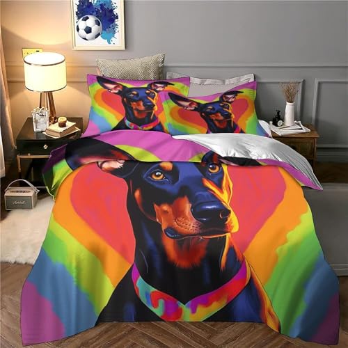 Housse de couette Doberman imprimé 3D anti-tache avec fermeture éclair cachée - 6