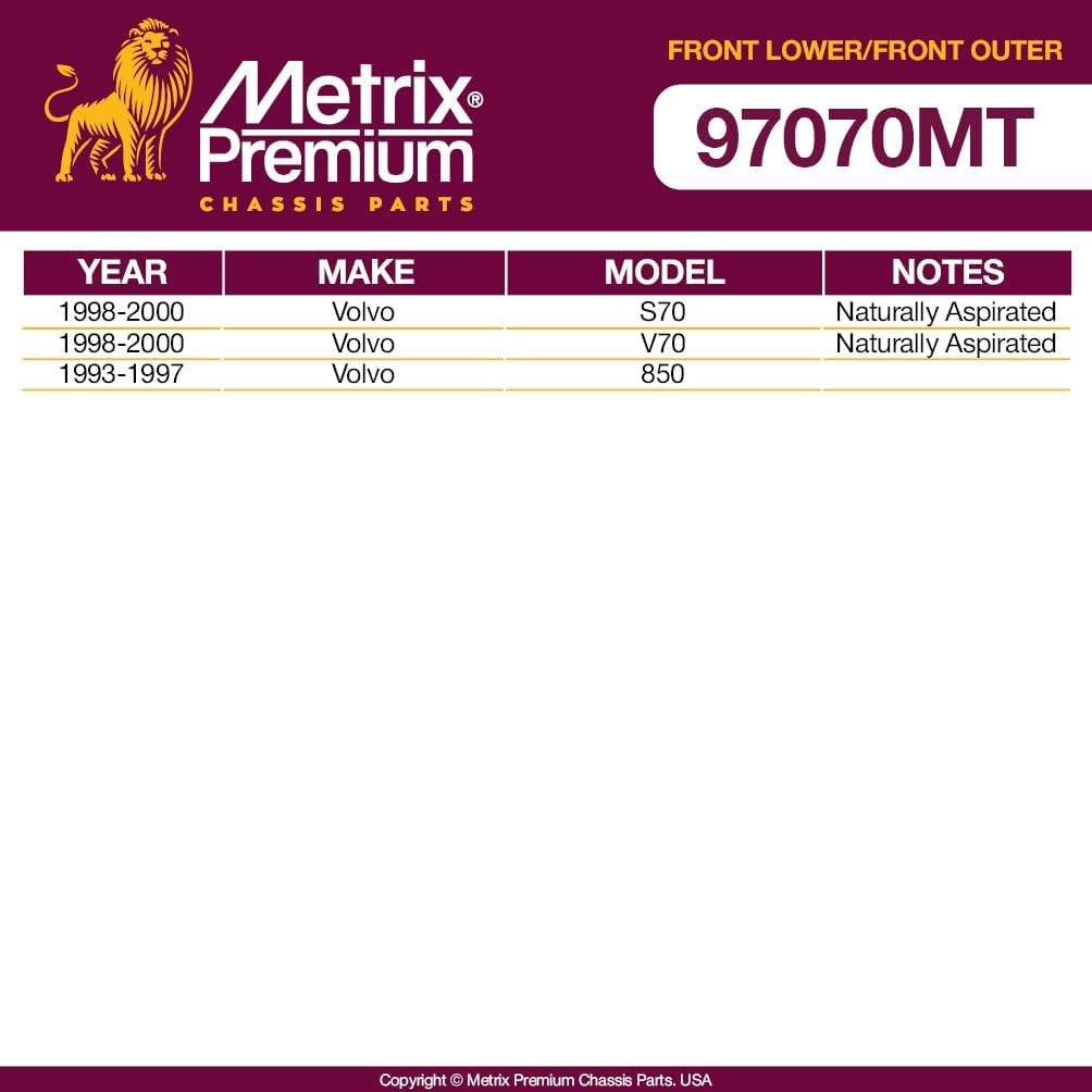 Metrix Premium Chassis Parts - 4 PC Front Lower Control Arm & Outer Tie Rod End Kit Fits 98-00 Volvo S70, 98-00 V70, 93-97 850, Replacement RK620193, RK620194, ES3257, ES3256, Made in Europe