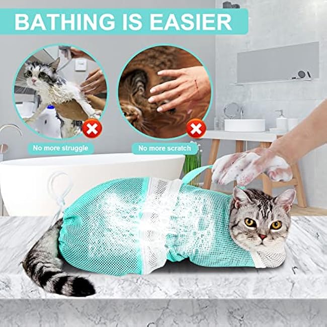 Cat Bathing Bag - Adjustable Cat Washing Net Anti-bite & Anti-Scratch Cat Shower Restraint Bag, Breathable Mesh Cat Grooming Bag for Bath, Nail Trimming & Injection-9mXmRMO0