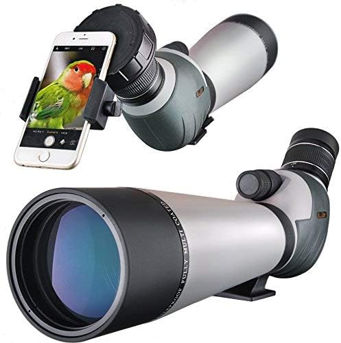 HD 20-60x80 Spotting Scope, Waterproof Dual Focusing Zoom BAK4 Fully Multi Coated 45 Degree Angled Eyepiece for Hunting Archery Shooting Targets Bird Watching with Smartphone Adapter