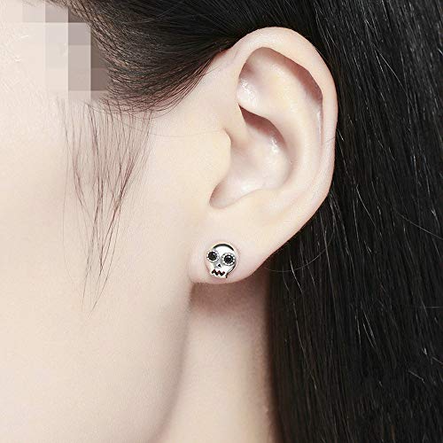 Tiny Skull Stud Earrings For Women Girls Men 925 Sterling Silver Black Crystal Eye Devil Ghost Studs Tragus Hypoallergenic Fashion Punk Post Pin Unisex Halloween Gifts #TOP1