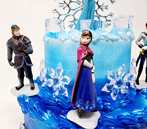 Winter Wonderland Princess Elsa Frozen Birthday Cake Topper Set Featuring Anna, Elsa, Olaf And Decorative Themed Accessories #TOP3