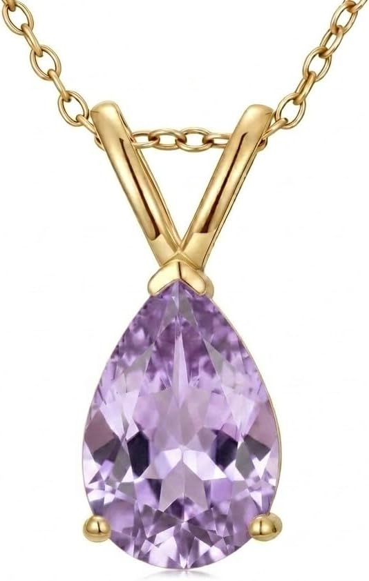 10K 14K 18K Gold Natural Amethyst Solitaire Necklace, Customizable 1-10 Carat, Purple Gemstone Solitaire Pendant Necklace Jewelry Gifts for Women Wife Mother