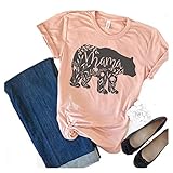 Women's Floral Mama Bear Print Crew Neck Short Sleeve T Shirts for Mom Mother's Gift Pink