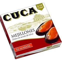 Cuca Lote Retractilado De 3 Estuches De Mejillones Fritos En Aceite De Oliva, Escabeche 8-10 Grandes, 345 g