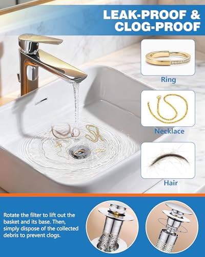 Acual 3-in-1 Pop Up Abflusssieb, 304 Edelstahl Waschbeckenstöpsel mit Sieb Dichtungen, Upgraded Universal Bathroom Metal Drain Plug, Abflussstopfen für Bad, Waschbecken und Küche (32-40mm)