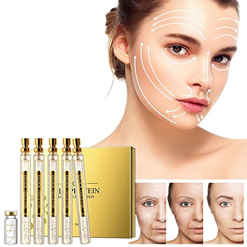Protein Thread Lift Set Soluble Protein Thread And Nano Gold Essences Combination Gold Facial Serum Active Collagen Thread Absorbable Collagen Thread Fine Oil Free Moisturizer Face (White, One Size) #TOP3