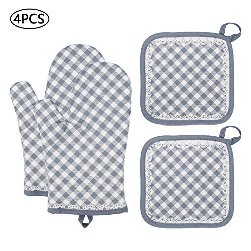 SenPuSi Guantes de Horno, Guantes de Cocina de algodón Resistentes al Calor, Manoplas de Cocina,Guantes de Horno Microondas, Guantes Cocinar Hornear Asar Barbacoa