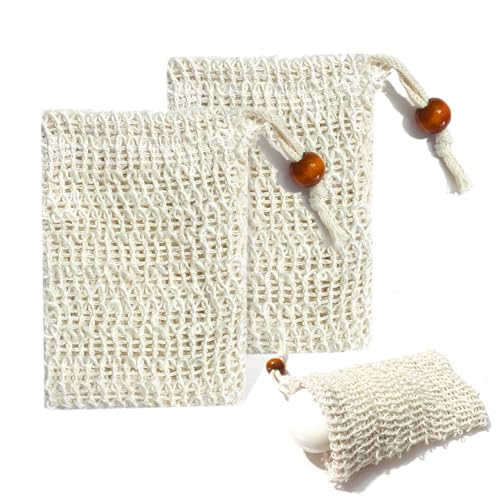 2 Beutel aus Sisal robust natürliche und natürliche Beutel für Bad und Massage