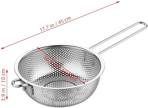 Miniatura 4 de BESTonZON Colador de malla fina de acero inoxidable con mango largo, colador de metal grande, colador de alimentos de cocina para pasta, espagueti,