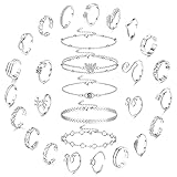 Sanfenly Anklets and Toe Ring Set for Women Silver Anklet Bracelets Open Adjustable Toe Ring Flower Wave Heart Tail Pinky Band Rings Summer Beach Foot Jewelry