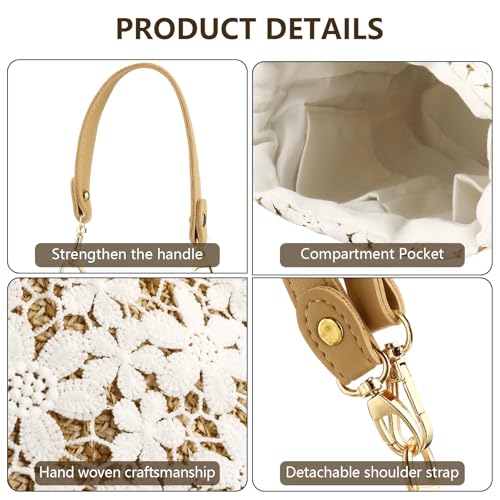 Bamboo Handbag, Beach Purse Bag Half Moon Bag, Straw Lace Woven Travel Sling Bag Shoulder Crossbody Bag for Women4
