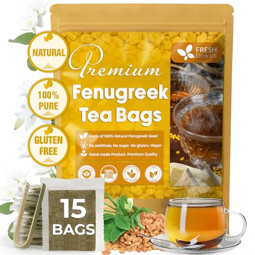 Image of FreshDrinkUS, Premium 15 Tea Bags Fenugreek, 100% Natural & Pure from Fenugreek. Fenugreek Herbal Tea. Made with Natural Material Tea Bags. No Sugar, No Caffeine, No Gluten, Vegan.