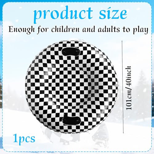 101cm Schwarz-Weiß Karierte Flagge Snow Tube für Kinder und Erwachsene, Kältebeständiges PVC Aufblasbar Schneeschlitten mit Erhöhten Griffen Winter Outdoor Rodelzubehör