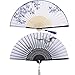 2 Pièces Ventilateurs Pliables Ventilateurs Portatif Fans De Bambou Avec Gland De Femmes Ventilateurs En Bambou Se Tenir La Main Pour Décoration Murale, Cadeaux (Bleu Rose et Noir Cerise Motif)