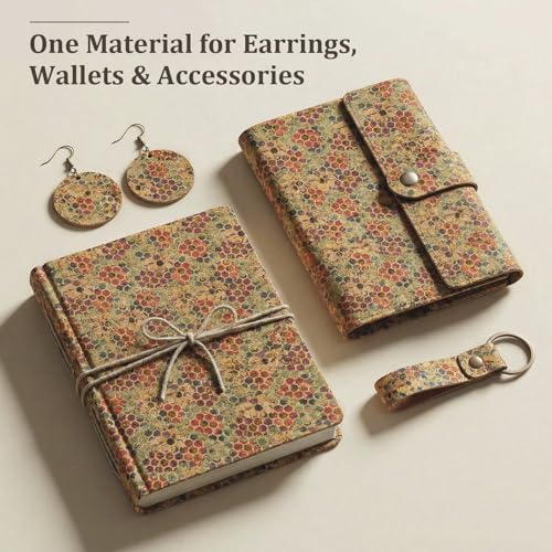 Image of SorenCut Cork Fabric Roll 12 x 52 Inch - Colored Spots Print Cork Leather Fabric for Earrings, Bow Making, Bags, Wallets & DIY Sewing Projects - Vegan Leather Alternative Craft Sheet