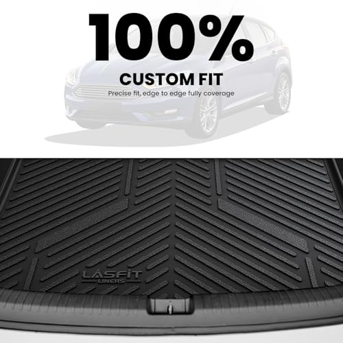 Image of LASFIT Cargo Mat for Ford Focus(Only Gas) 2012-2018,Focus RS 2016-2018 | Trunk Liner Fit Ford Focus 2012-2018 Hatchback Gasoline(No Subwoofer) All Weather Custom Fit TPE,1 PCS,Black