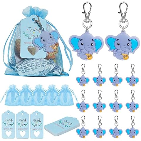 SaiDeng 30pcs Pvc Elephant Pendants Key Ring Set,Elephant Theme Party Favors Thank You Gifts for Baby Shower Birthday Party Decoration,Blue Cover
