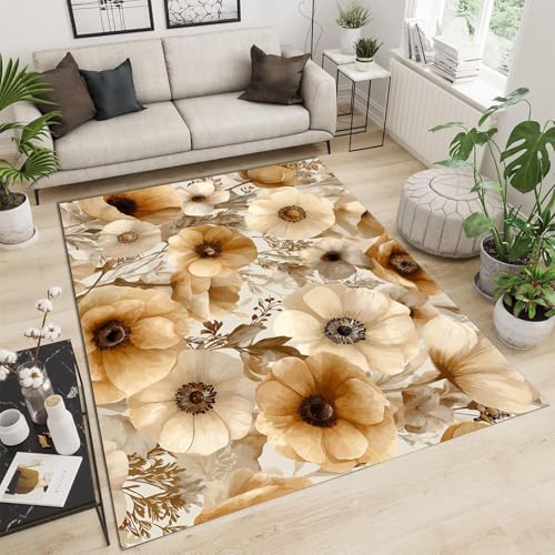 Tapis lavable et antidérapant à poils courts motif fleurs d'anémone - 2