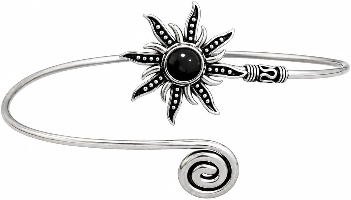 Silver Sunburst Bangle, Gemtone Hand Cuff, Spiral Hand Cuff, Gemstone Cuff Bangle, Sun Bohemian Jewelry Gift