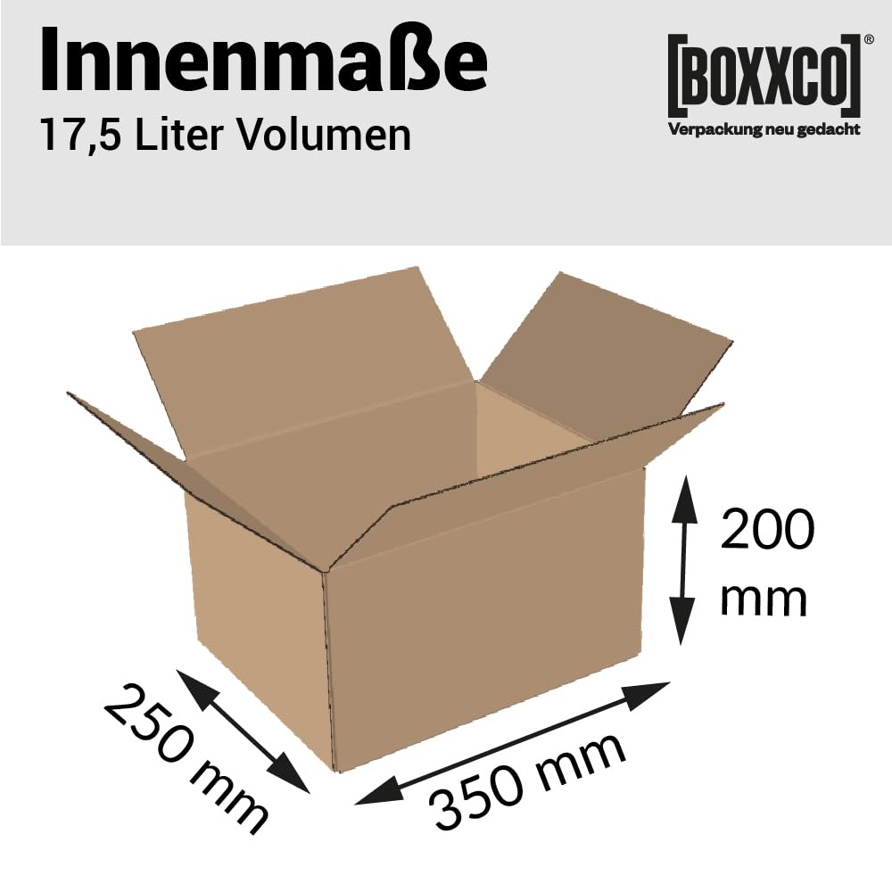 20 Stück Versandkarton 350x250x200 mm 2-wellig - Stabile Faltkartons aus Wellpappe für sicheren Versand bis 10kg - Umweltfreundliche Verpackung für E-Commerce und Logistik