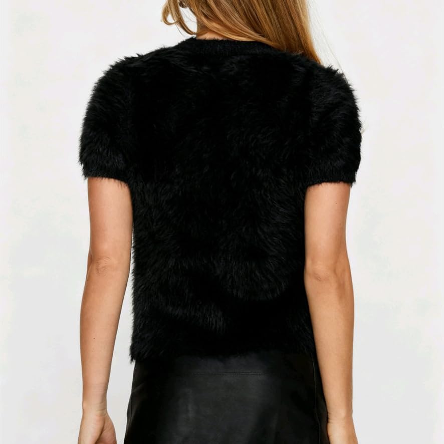 Karwuiio Womens Soft Furry Sweaters Short Sleeve Cozy Fuzzy Sweater Shaggy Knit Pullover Jumper - Image 4