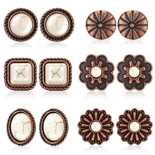 Image of BBTO 6 Pairs Turquoise Earrings, Western Earrings for Women