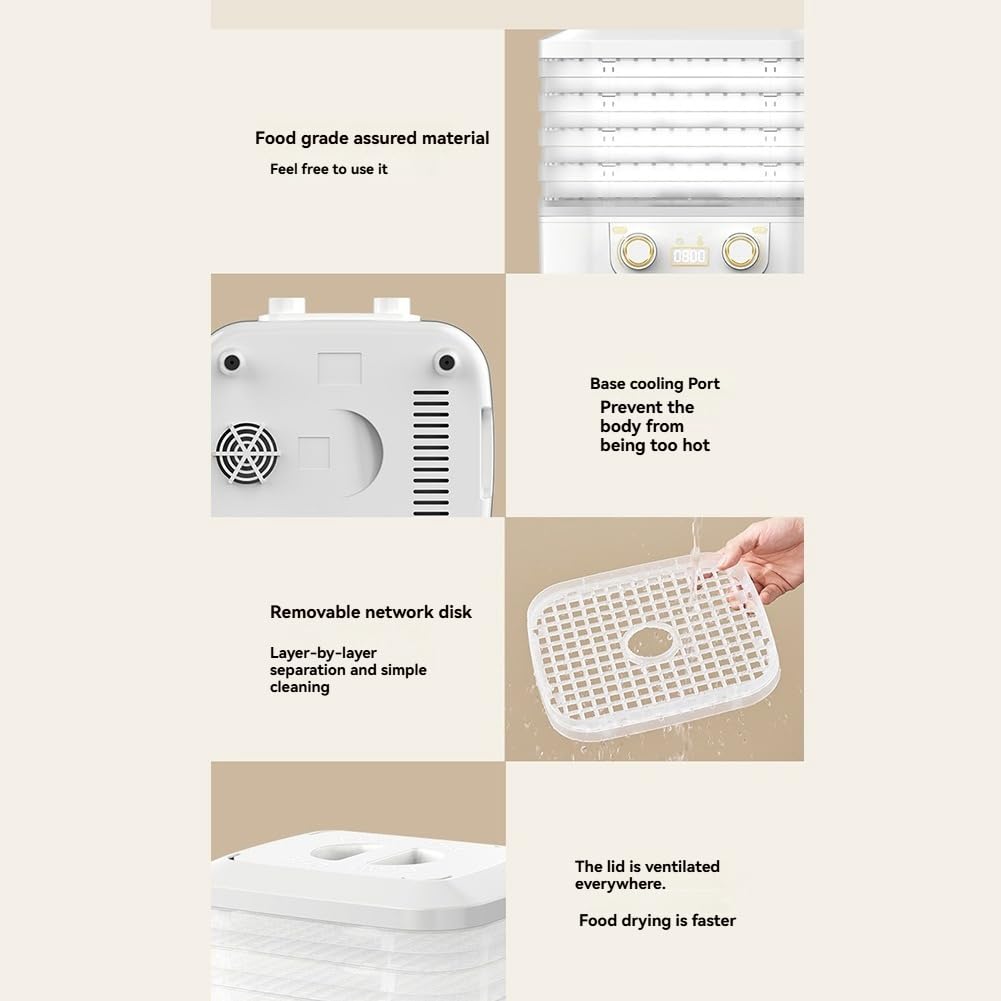 Wuden 5 Layer Smart Electric Food Dryer 360° Hot Air Circulation Drying Intelligent Timing Function Fruit Vegetable Dehydrator Machine Meat Fish Tea Dried Fruit Machine Food Drying Machine A US Plug