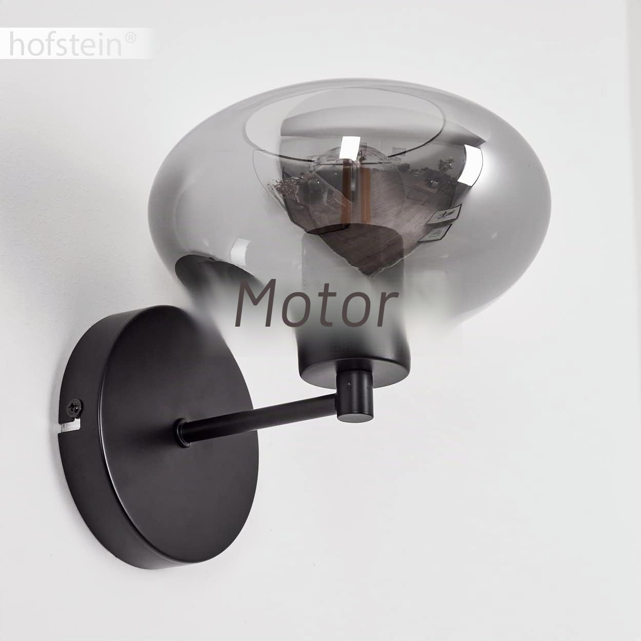 Wandleuchte Haikala, moderne Wandlampe aus Metall/Glas in Schwarz/Rauchfarben, Retro/Vintage Leuchte Up mit Schirm aus Rauchglas (Ø 18,5 cm), 1-flammig, 1 x E27, ohne Leuchtmittel