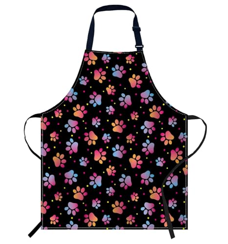 Smooffly Paws Animal Dog Colorful Apron, Unisex Adjustable Bib Apron for Home Kitchen Restaurant, Coffee House