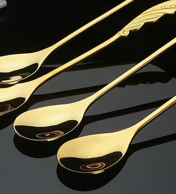10 Pieces Stainless Steel Wing Coffee Spoon Dessert Spoon Sugar Spoon Ice Cream Spoon Stirring Spoon Tea Spoon Milkshake Spoon Set for Tableware Kitchen, Cafe or Bar Gold 4.7 inch