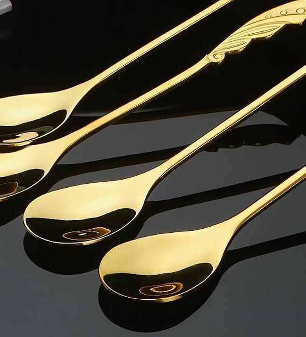 10 Pieces Stainless Steel Wing Coffee Spoon Dessert Spoon Sugar Spoon Ice Cream Spoon Stirring Spoon Tea Spoon Milkshake Spoon Set for Tableware Kitchen, Cafe or Bar Gold 4.7 inch by SZLFSX - Image 5