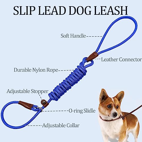 MayPaw Slip Lead Control Leash for Dogs No Pull, 13+ Colors Classic 7 FT Pet Dog Slip Leash, 1/4” Rope Leashes for Small Medium Animals (7ft*1/4", Dark Blue) - Image 3