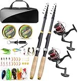 6.9FT 2PCS Telescopic Fishing Rod and Reel Combo, Collapsible Fishing Pole Set with Lip, Spinning Reel Line Lures Set with Carrier Bag, Saltwater Freshwater Fishing Gear for Adults