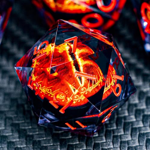 ARUOHHA DND Resin Dice Gazes Eye Dice Liquid Core Flaming RPG Sharp Edged Dice Set with Gift Box Polyhedral D and D Dice Set Compatible with Dungeons Dragons Role Playing Game D20 D12 D10 D8 D6