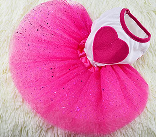 Idepet Spring Summer Pet Dog Cat Puppy Tutu Princess Dress Heart Printed Lace Skirt Clothes Pet Apparel (XS)