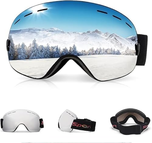 Udbrud Lunettes de ski, unisexes, sans bordure, protection 100 % UV400, anti-buée, double lentille, sphérique, lunettes de motoneige, snowboard, pour porteurs de lunettes, homme, femme, adulte