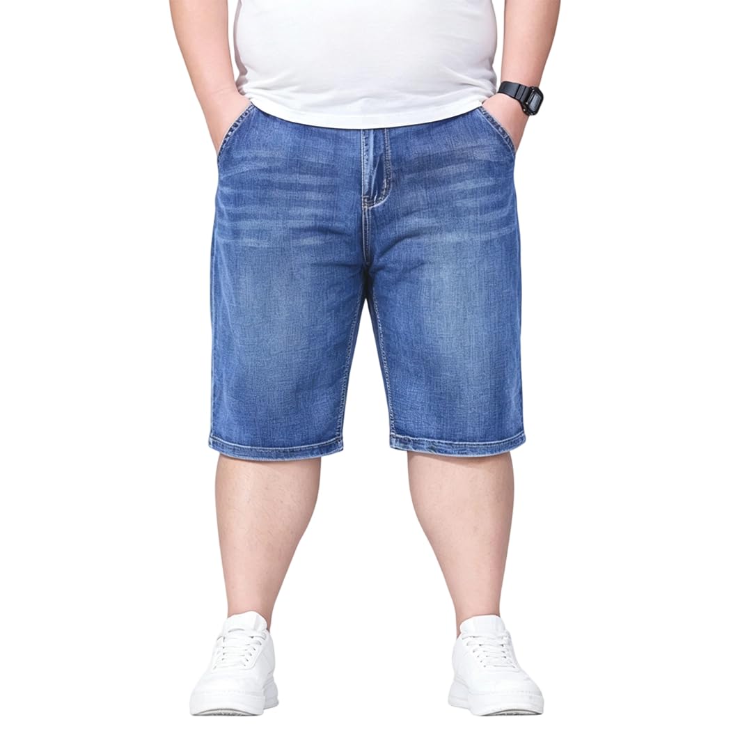 Pantalones Corto Vaqueros para Hombre, Suelto Ancho Denim Shorts de Mezclilla Dritto NZK1389