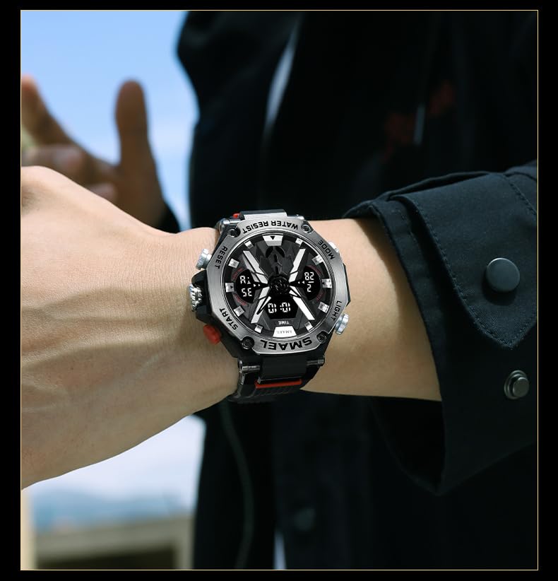 Gosasa Multi Functional Men's Sports Electronic Watch Men's Dual time Zone Silicone Strap Sports Watch Outdoor Waterproof Versatile Sports Style Men's Watch