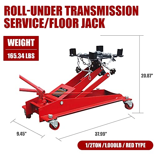 Hpdmc Hydraulic Roll-Under Transmission Service 1/2 Ton (1,000 Lb) Capacity/Floor Jack, Red #TOP1