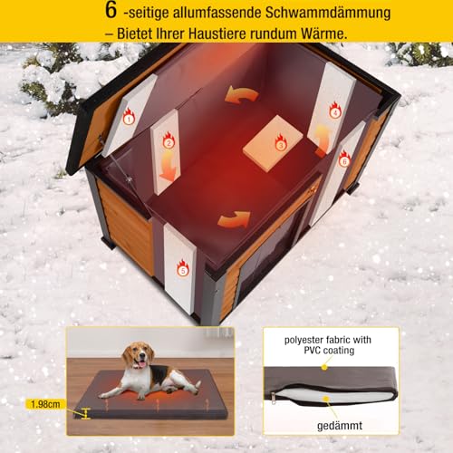 Aivituvin Hundehaus Indoor Outdoor Holz Hundekennel für den Winter, wetterfest, geeignet für kleine, mittlere und große Hunde, einzigartiges Ganzumfassung Stahlrahmen (Braun, L mit isolierter)