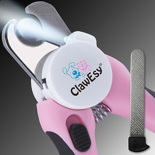CLAWESY Dog Nail Clipper with Ultra Bright LED Light for Bloodline Stainless Steel Pet Nail Trimmer with Safety Guard