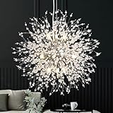 SineRise Modern Crystal Chandeliers Firework, Crystal Light Fixture, Dandelion Chandelier (9-Light, Chrome) for Foyer Hallway Entryway Kitchen Bedroom (Bulbs Not Included)