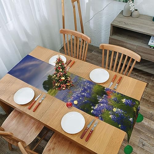 Chemin de table en lin automne mariage paysage bleu Texas nappe de buffet - 8