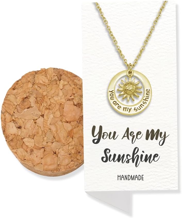 quan jewelry You are My Sunshine Inscription Sun Pendant Necklace, Personalized Gifts for Women with Greeting Card, Adjustable 16" to 18"